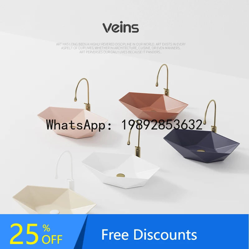 

YFY Colorful Diamond Countertop Creative Ceramic Art Hotel Bathroom Large Size Wash Single