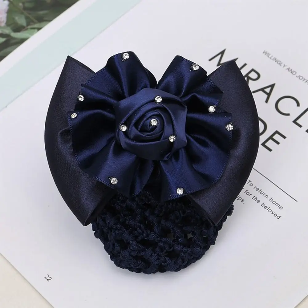 Hair Accessory Rhinestone Headwear Flower Cloth Korean Style Girl Bun Cover Snood Ponytail Holder Women Hair Net Spring Clip