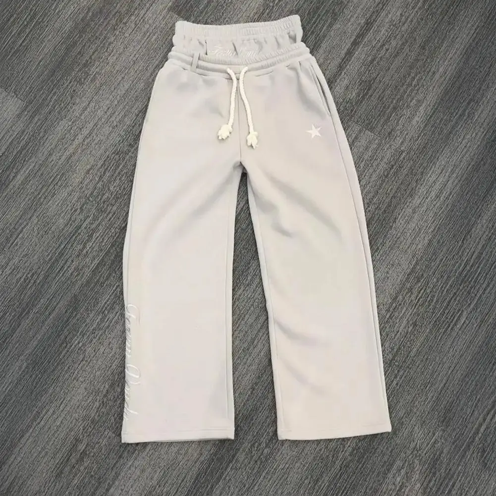 Men's Casual Pants Elastic Waist with Drawstring Loose Fit Star Print Trousers Multi-Pocket Long Pant for Gym Running Daily Wear
