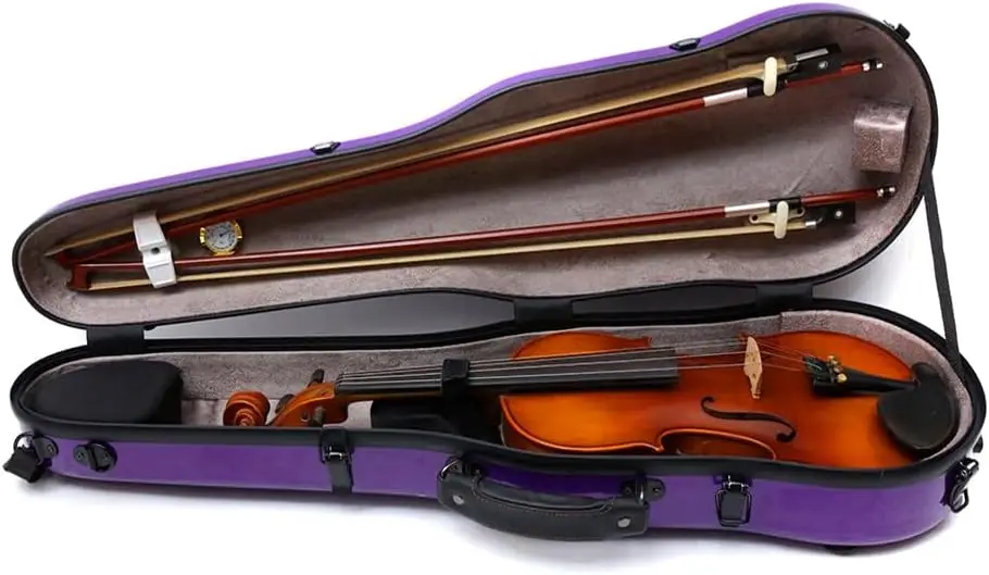 Estuche de violín de carcasa dura 4/4, caja de violín de fibra de carbono de luz fuerte de tamaño completo, estuche de vuelo en forma de violonchelo con correas Tr