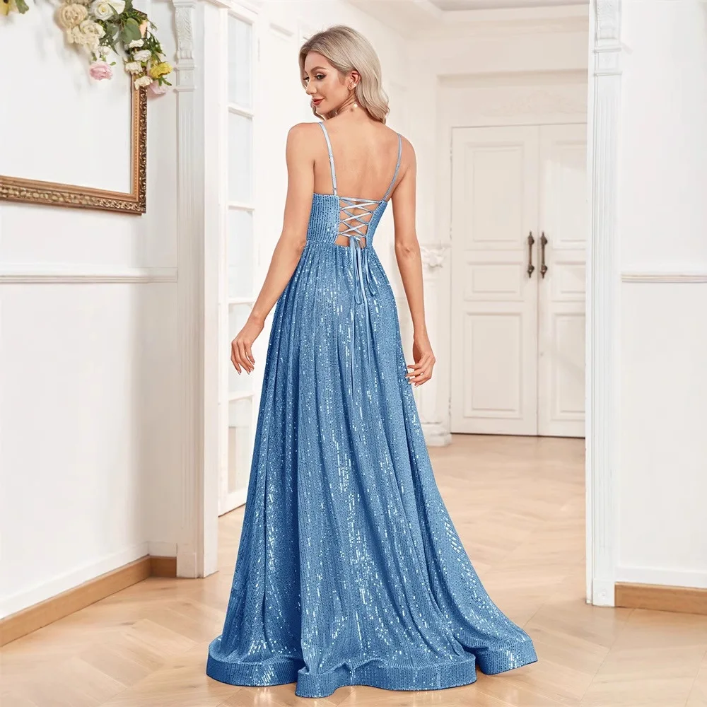 Middle East New European and American Sequined Backless Evening Dress Dress Party Formal Dress Cocktail Women