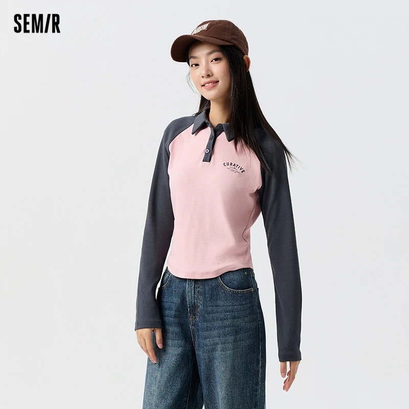 Semir قميص بولو المرأة نمط قصير نحيل اللون منعت راجلان الأكمام 2024 ربيع جديد قميص مطبوع عليه حروف