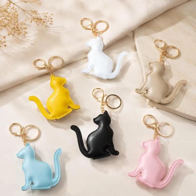 Cute PU Leather Cat Keychain Multi Color Options Durable Stitching Perfect For Bag Decoration Gifts For Cat Lovers