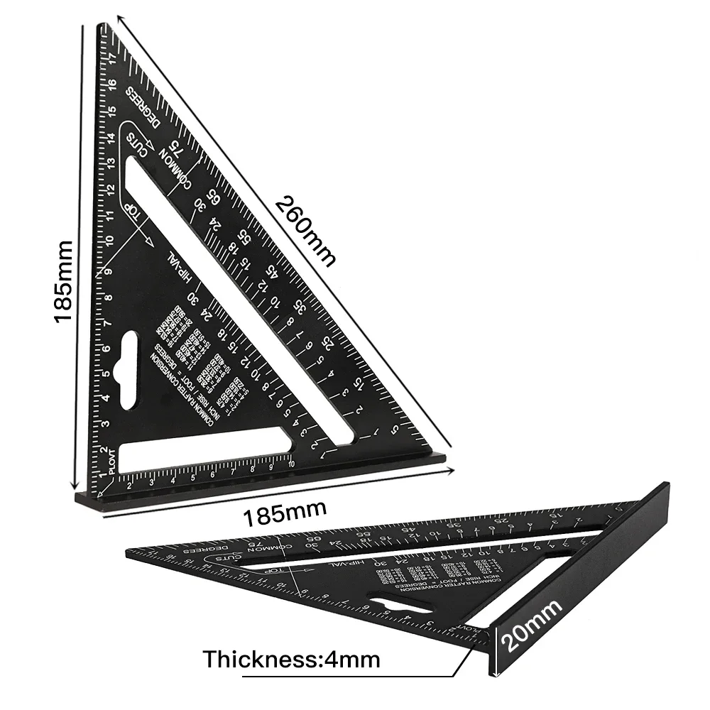 7inch Metric Triangle Ruler High Precision Aluminum Alloy Protractor Framing Layout Measuring Tool For Engineer Carpenter