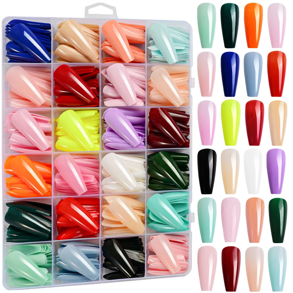 576pcs Glossy Ballerina Fake Nail Tip Mixed Color Long Ballet Press-On Nails Nude Color False Nails Nail Art Tool For Nail Salon