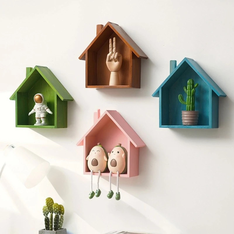 Houses Display Shelf Sturdy Wood Storage Rack Wall Mounted and Multipurpose for Living Room or Bedroom Organization D2RD