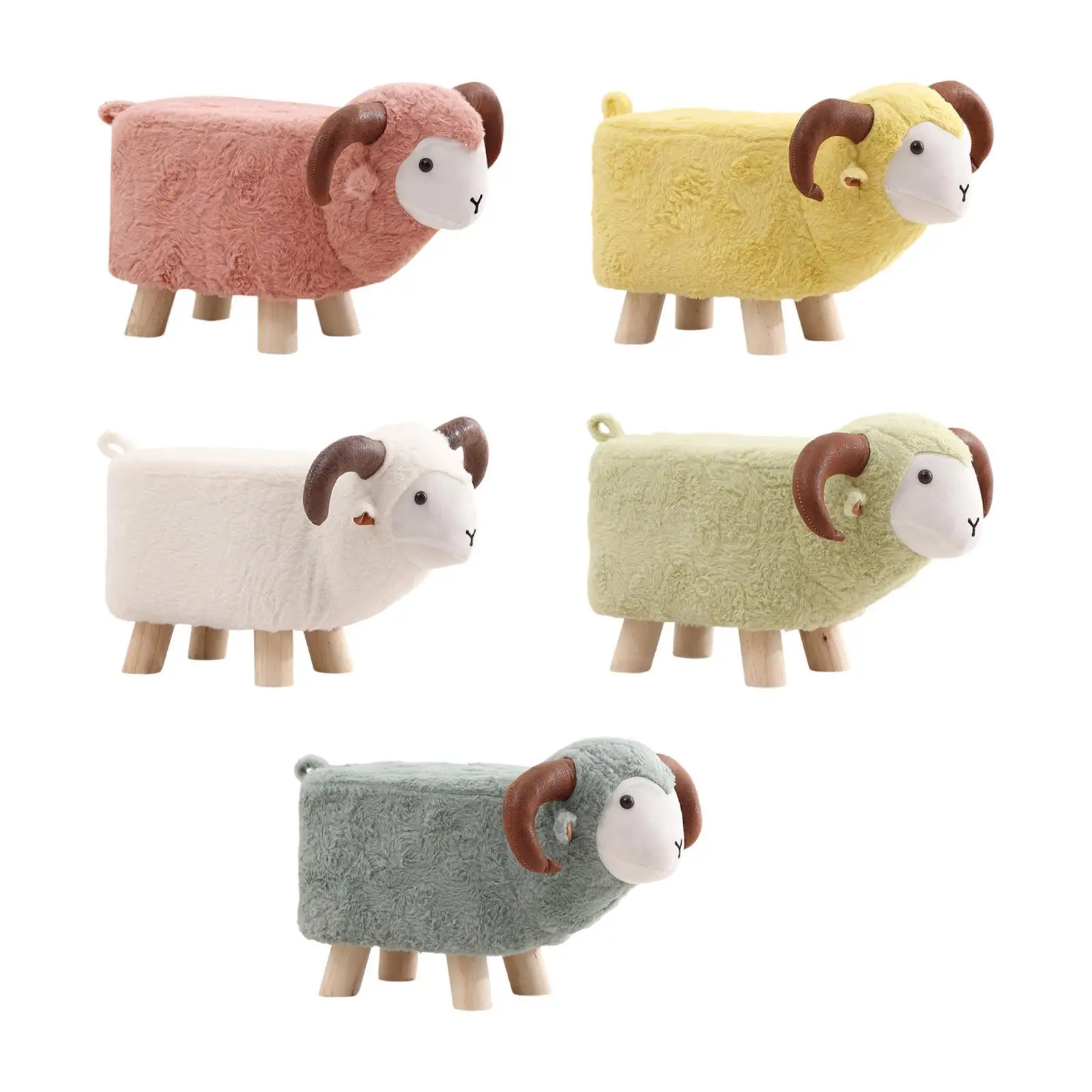 

Cute Animal Footstool with Wooden Legs Non Slip Feet Soft Footrest Ottoman for Living Rooms Outdoor Indoor Bedroom Guest Rooms