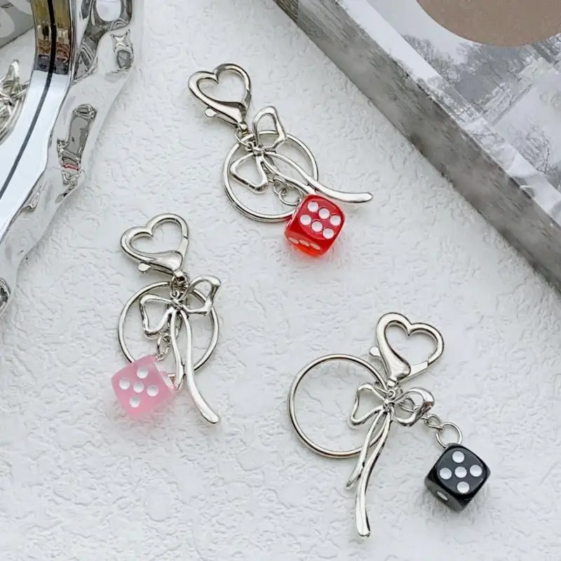 E15E Unique Dices and Bowknot Keychain Fashionable Keyring Bag Pendant Multipurpose Backpack Accessory for Daily Wear