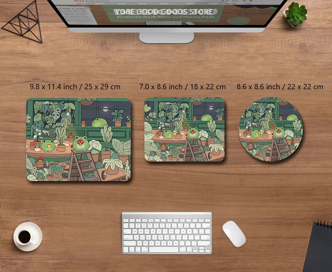 Kawaii frogs Desk Mat Large Gaming Mousepad Xxl Cute Mouse Pad Anime Aesthetic Cozi Lofi Plant Nature Green Extended Deskmat