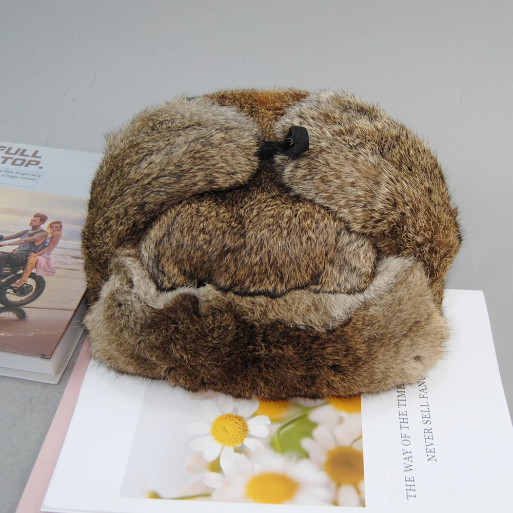 2026 Thick Warm Bomber Hat Men Real Rabbit Fur Earflap Trapper Russian Cap Male Plus Size Winter Hats for Men Ski Russian Caps