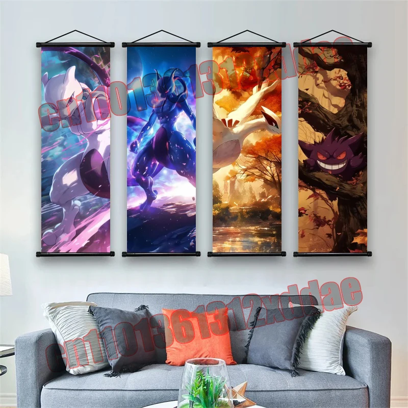 

Printed Pokemon Art White Canvas Poster Cartoon Wall Artwork Painting Hanging Scroll Family Room Art Wall Decoration Painting