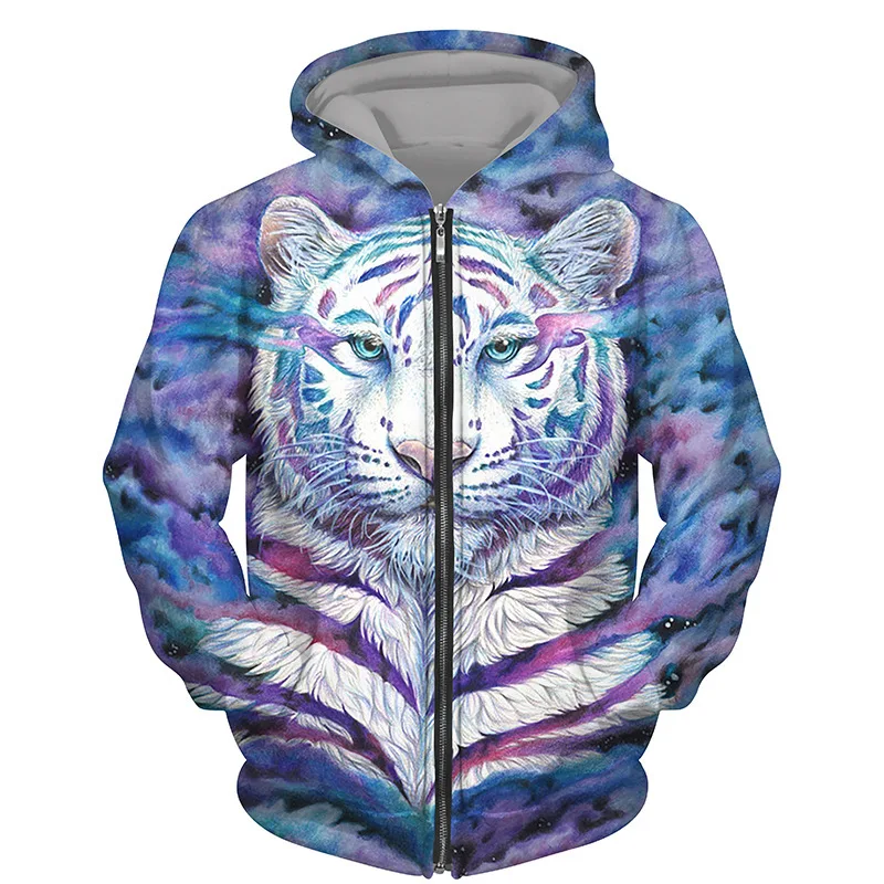 Hoodies 3d Printed Animals Tigers Zipper Sweatshirts Men Women Hooded Oversized Hoodie Kids Zip Up Sweatshirts Tracksuits Coat