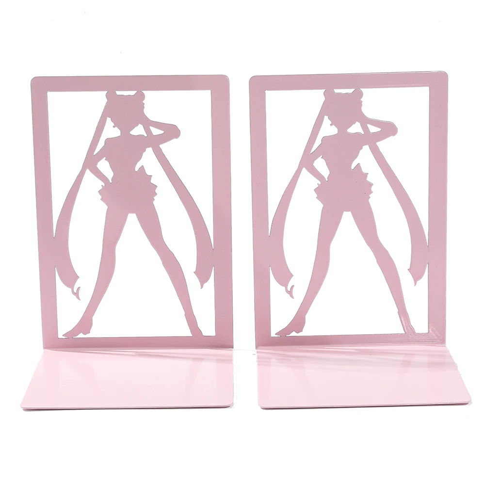 2pcs Beautiful Sailor Moon Pink Bookends Anime Cartoon Fan Series Heavy Duty Home Bookcase Non-Slip Desktop Office Supplies