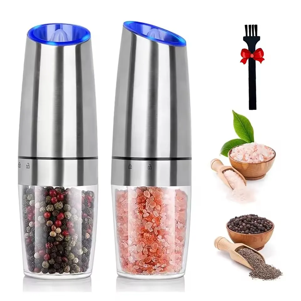 

1pcs, Gravity Electric Salt And Pepper Grinder - Salt & Pepper Mill Sets With LED Light, One Hand Automatic Operation, Adjus