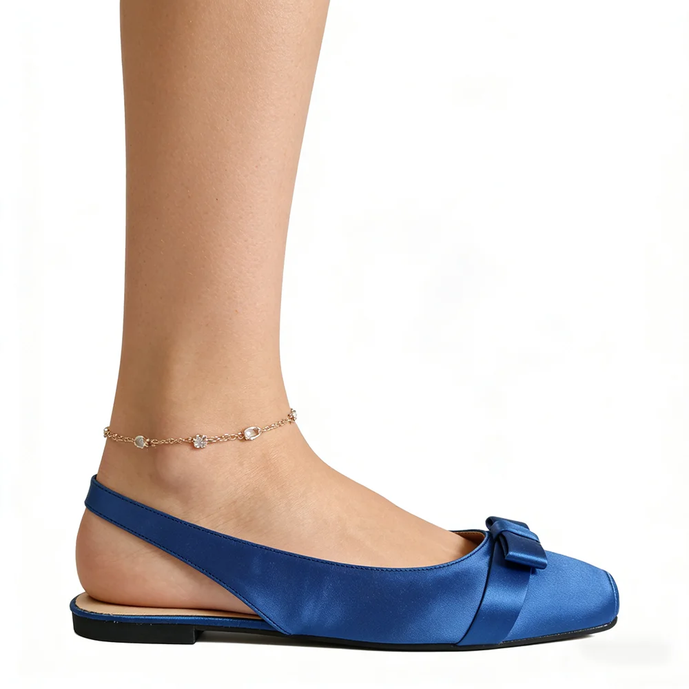 Blue Satin Shoes Women Lightweight Ballet Flats Spring Summer Dress Party Shoes Elegant Office Lady Plus Size 42 D959