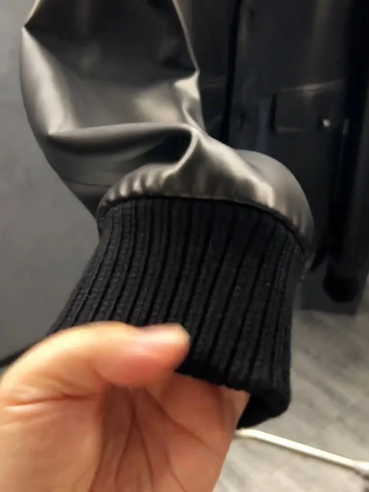 Herren Neue Frühjahr Echtes Leder Jacke Patchwork Revers Einreiher High Street Business Casual Punk Schaffell Kurzen Mantel