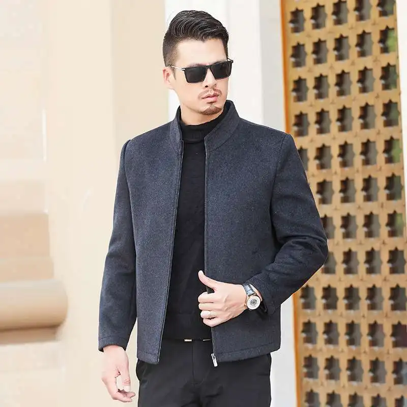 

Men's Woolen Jaet Autumn Winter New Casual Color Busin Gentleman Sle Fce Lined Thiened Zipper Decoration ort St...