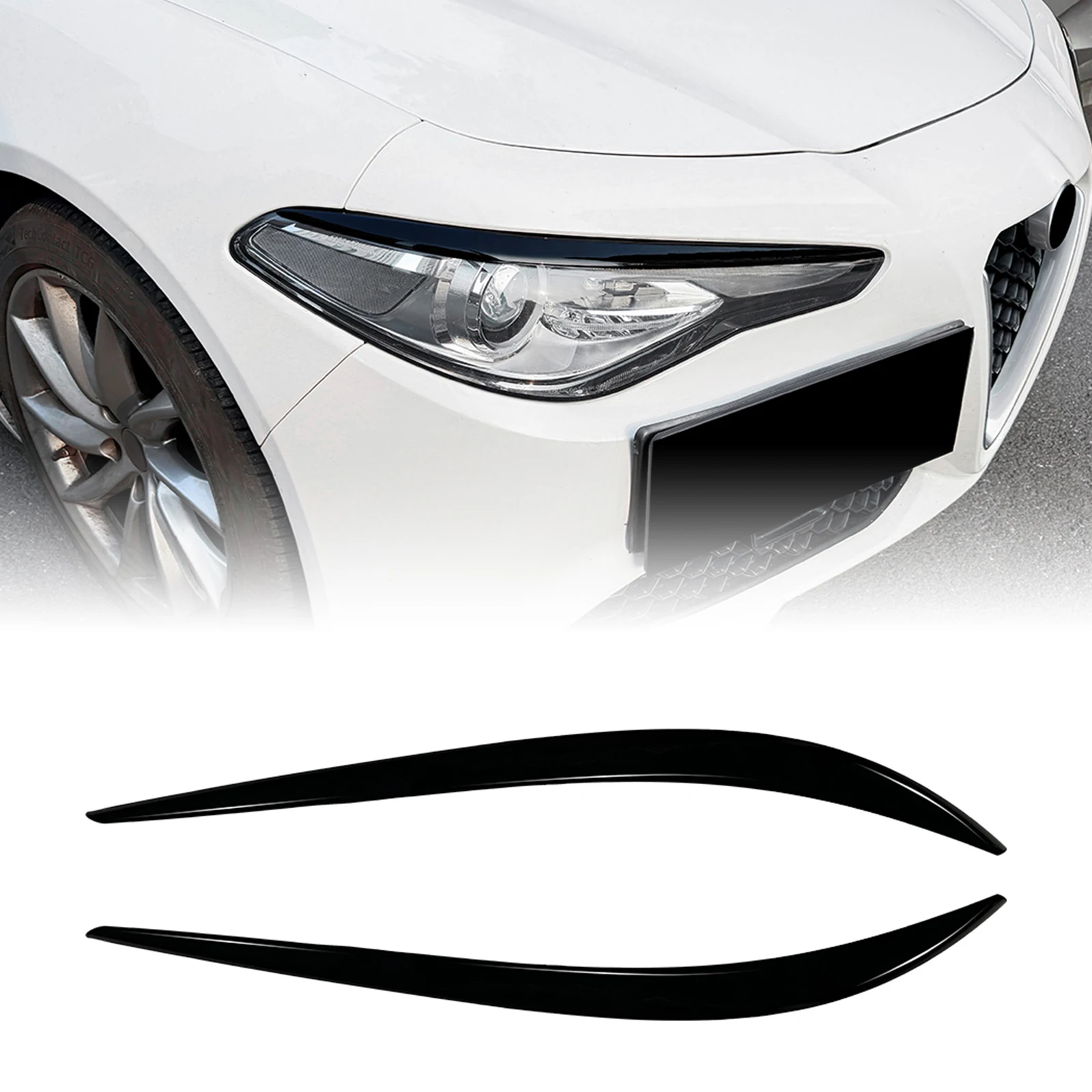 

Headlight Eyebrow Headlamp Eyelid Trim Carbon Fiber Look/Gloss Black Front Light Lamp Cover Brow For Alfa Romeo Giulia 2015-2022