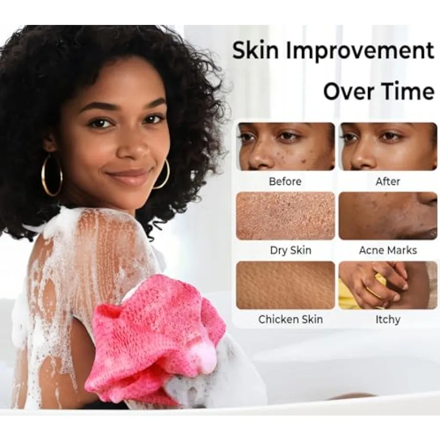African Net Sponge Authentic - 2 Pieces Exfoliating Body Scrubber Bath Sponge - Loofah Washcloth Back Scrub for Shower Body Exf view 3