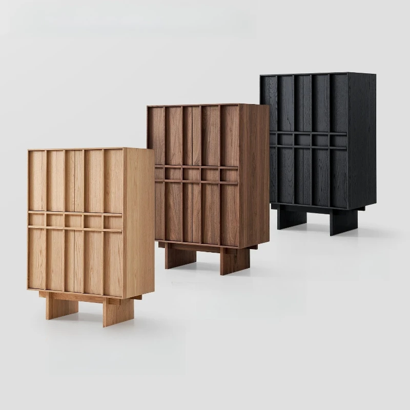 

Ink bone line side cabinet | Three-dimensional rib stripes outline retro style, space-time dialogue between North American white