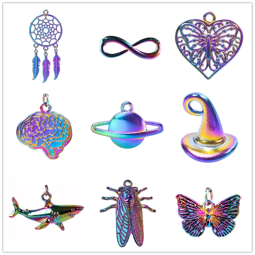 5Pcs Dreamcatcher Infinity Symbol Rainbow Color Charms Witch Hat Saturn Planet Love Butterfly Brain Fashion Pendant Diy Jewelry