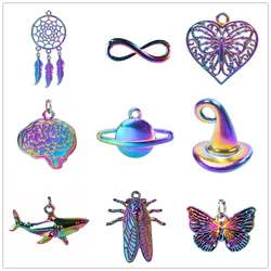 5Pcs Dreamcatcher Infinity Symbol Rainbow Color Charms Witch Hat Saturn Planet Love Butterfly Brain Fashion Pendant Diy Jewelry