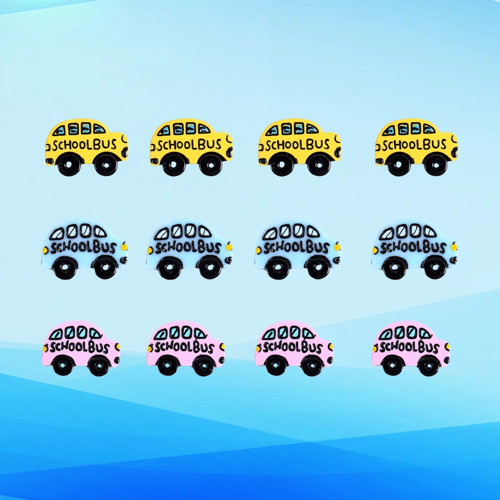 

12Pcs Resin School Bus Decor Durable Lightweight Cute Phone Case Brooch DIY Accessories Refrigerator Sticker Craft Making Kit