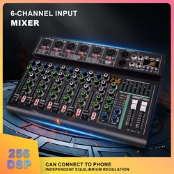 4/6 Channel Audio Interface Mixing Console 256-Bit DSP DJ Mixer Audio Reverb Effect+48V Phantom Bluetooth Audio Mixer