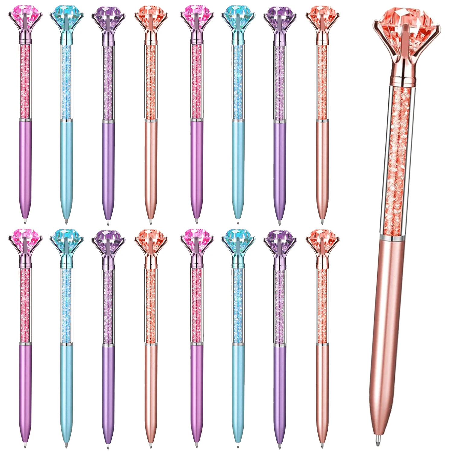 

20Pcs Big Crystal Diamond Pens Metal Ballpoint Pen Office Supplies Gift Pens for Christmas Bridesmaid Wedding Birthday