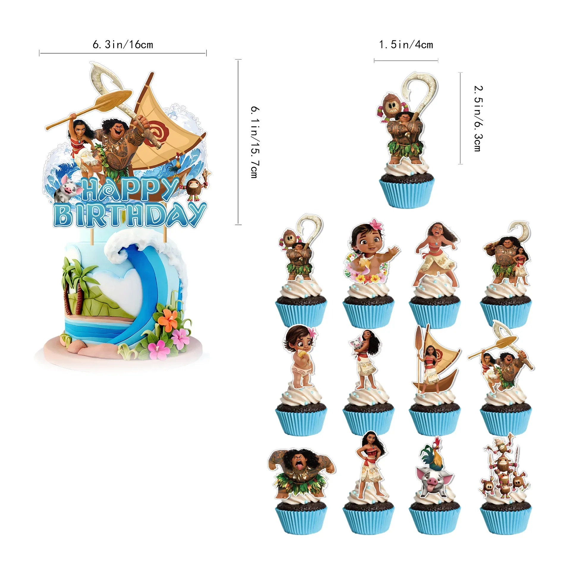 Hot movie Moana series Birthday Party dinnerware Disposable Banner Cake Topper Hanging Flag Moana Balloons Birthday Decoration