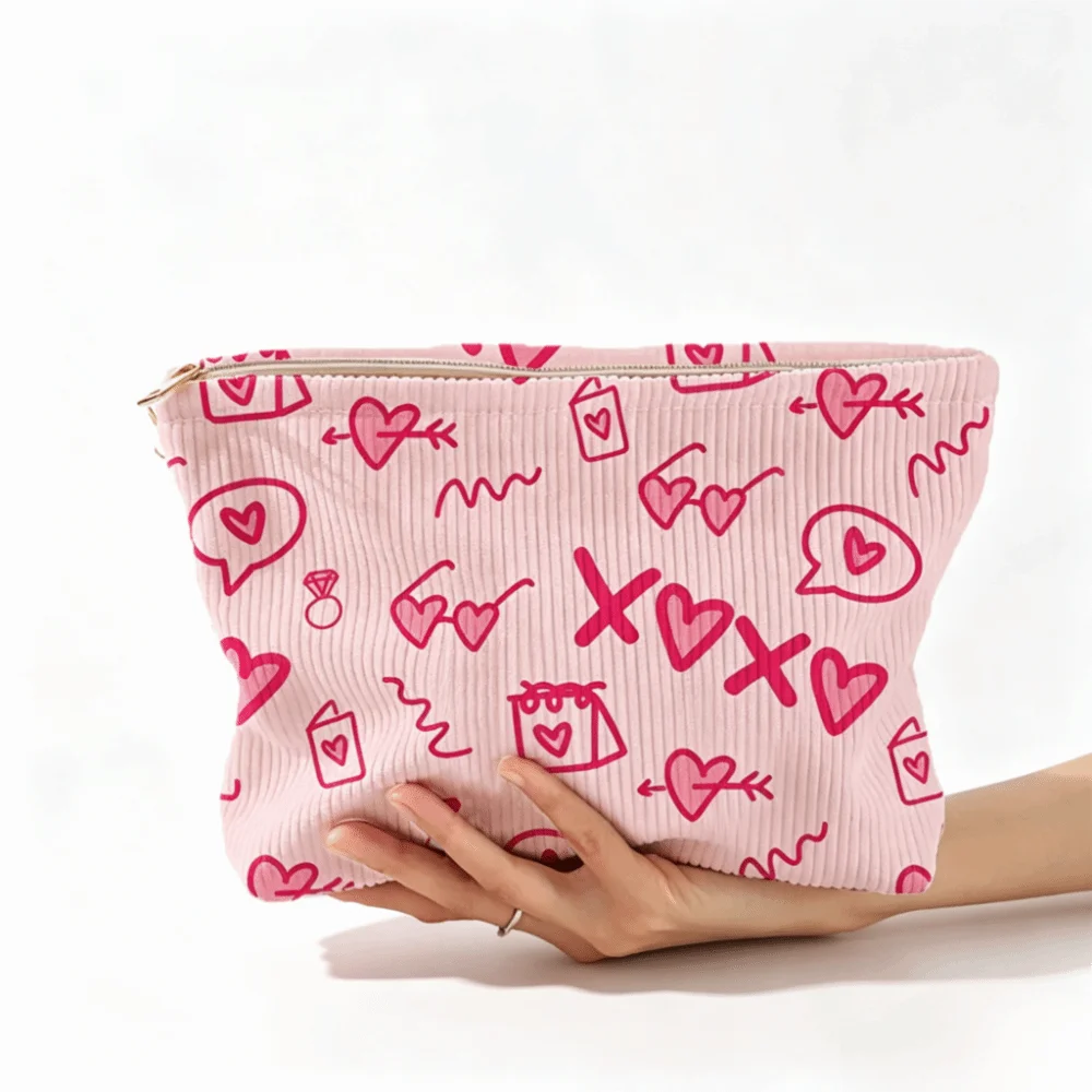 Corduroy Corduroy Storage Bag Letter Color Hand-painted Makeup Bag Portable Double-sided Printed Travel Toiletry Bag Travel