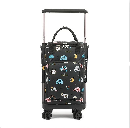 Carrito de compras de comestibles para mujer con rueda giratoria, bolsa aislante para compras con ruedas, bolsa ligera para carrito de compras de supermercado