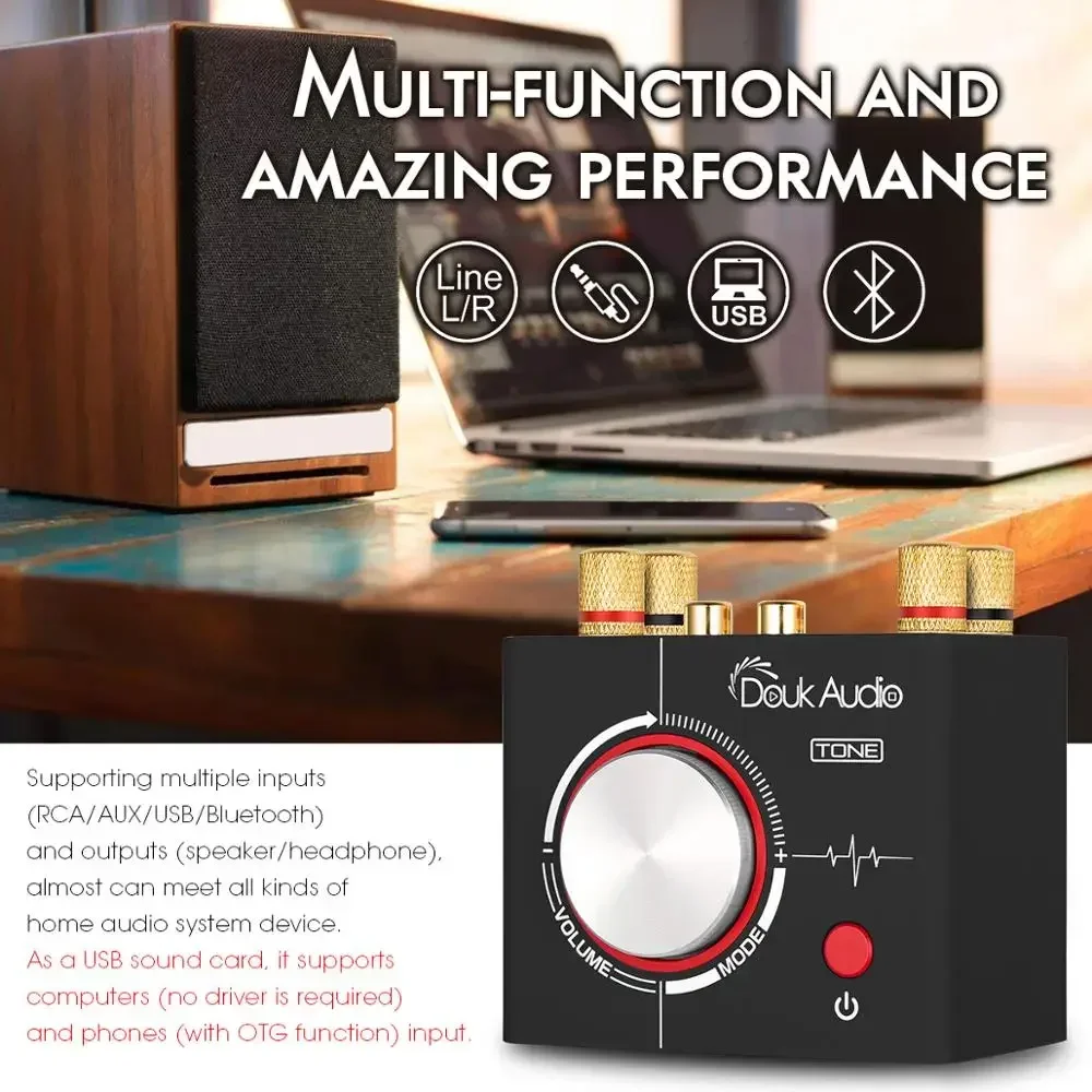 Douk Audio HiFi estéreo Mini Bluetooth 5,0 TPA3116, amplificador de potencia Digital, receptor de Audio, tarjeta de sonido USB, auriculares