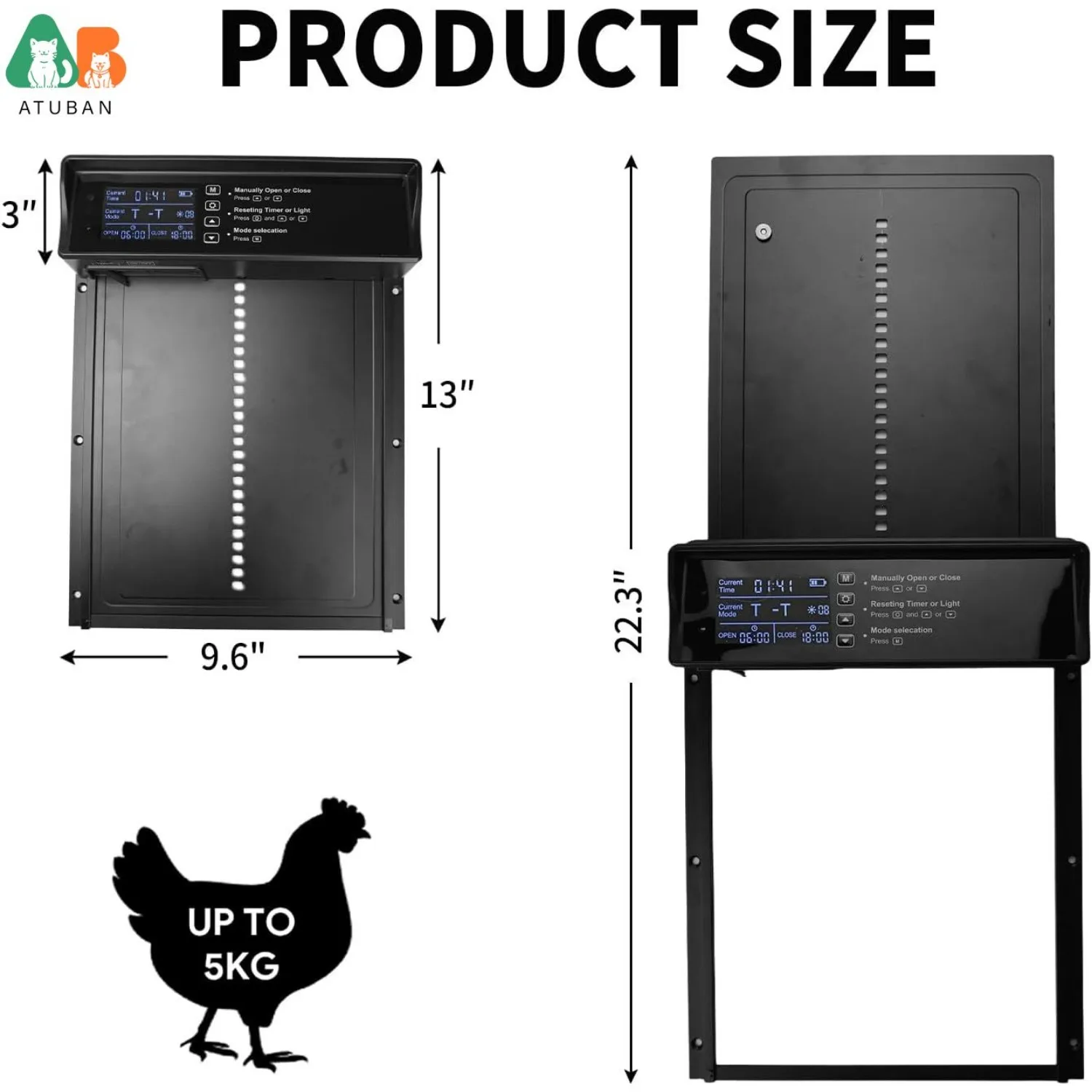 Imagem -06 - Porta de Frango Movida a Energia Solar com Display Lcd Abridor Automático de Porta de Frango Porta Anti-pinch Chicken Coop Abridor Elétrico