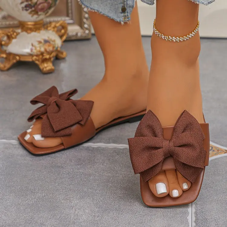 Damen-Flachschuhe, flache, lässige Strandpantoffeln, Sommermode, Schleifen-Sandalen, leichte Outdoor-Schuhe für Damen, Slides für Damen – Detail 4