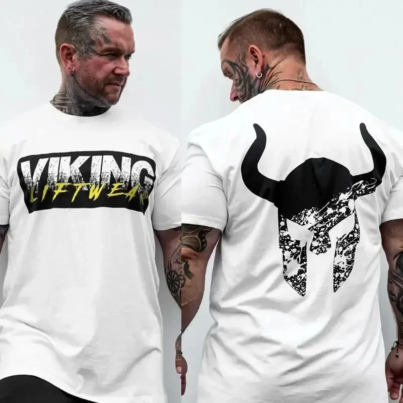 Viking Printed Sport Men\'s T-Shirt Gym Fitness Bodybuilding Clothing Slim Cotton T Shirt Male Summer Workout Training Tee Tops