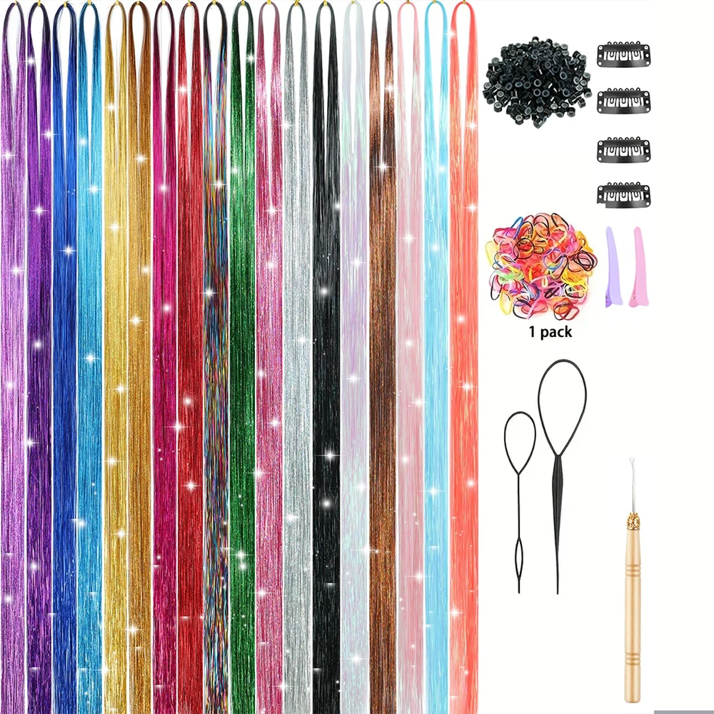 

Hair Tinsel Kit (36 Inch) Tinsel Hair Extensions with Tools, Heat Resistant Fairy Hair Tinsel Kit for Women Hair Accessories