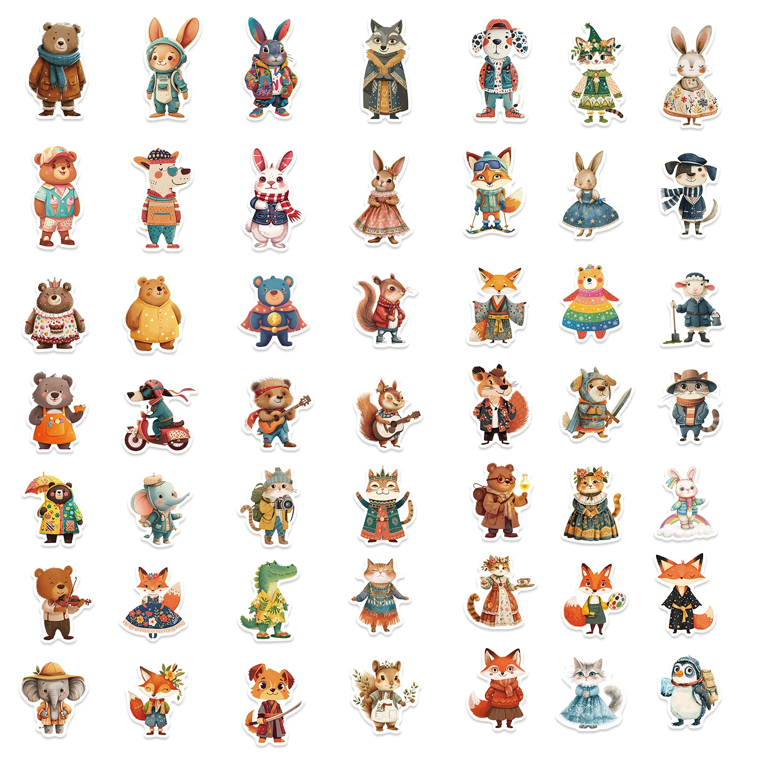 50Pcs Cartoon Zoo Wild Animals Stickers Aesthetic DIY Toy For Phone Skateboard Laptop Fridge Car Decals Fairy Tale Sticker