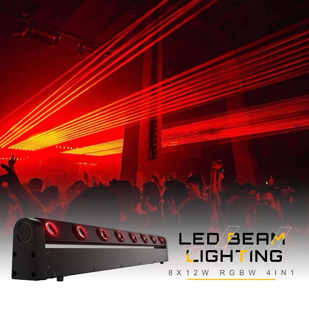 SHEHDS 2pcs LED RGBW 8x12W Bar Beam Moving Head Lighting Flight Case For DJ Disco Christmas Party Night Club KVT Dance