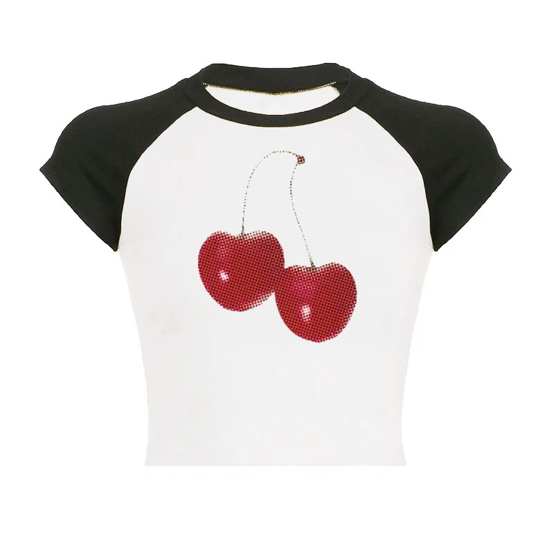 

Y2K Korean women's clothing Gothic cherry T-shirt Lady Baby T-shirt short-sleeved graphic corset a retro dress