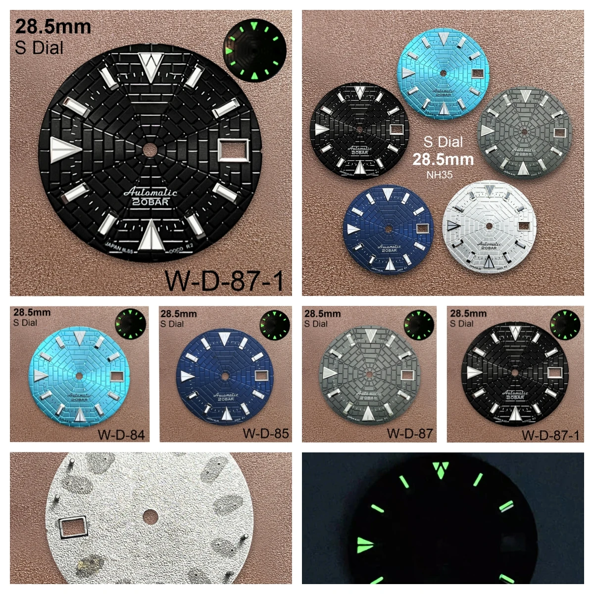 

28.5mm S Logo Cobweb Dial Suitable For NH35/NH36/7S/4R Japan Automatic Movement Green Luminous Watch Modification Accessories