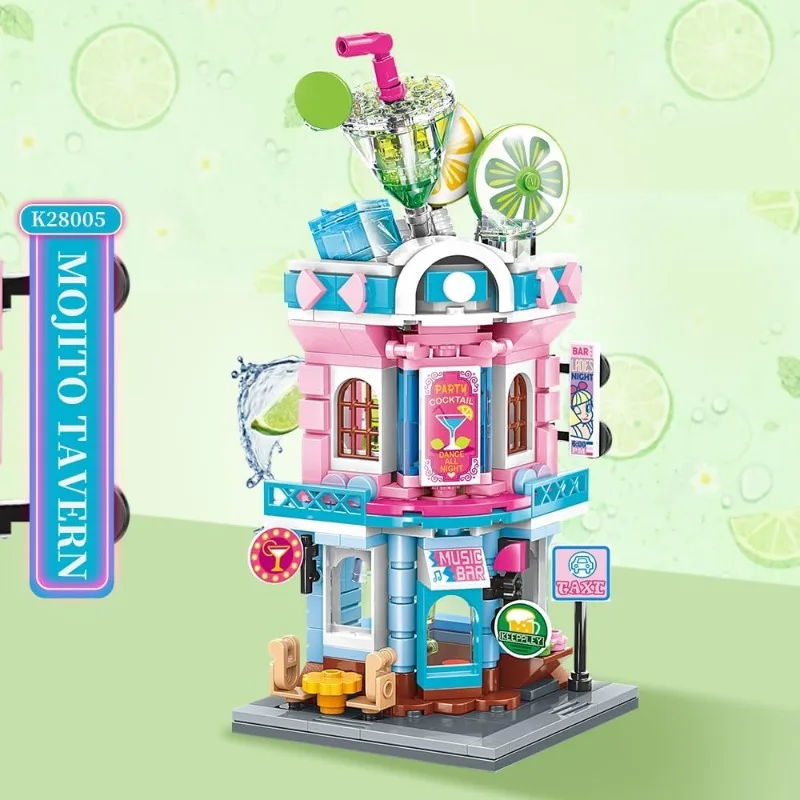 QMAN Juguetes de bloques de construcción, juguetes educativos de construcción STEM, juego de construcción para niños, Mojito Tavern, casa, juegos de ladrillos de construcción
