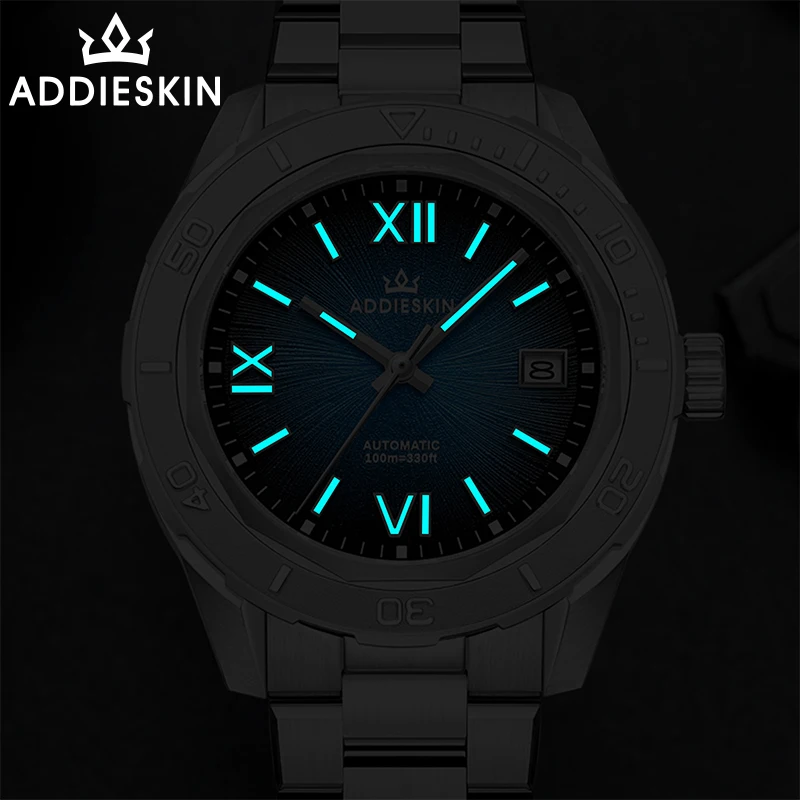 ADDIESKIN Luxus Männer Mechanische Uhr Automatische 9015 Bewegung Saphirglas 316L Edelstahl Armband 100 m Wasserdicht