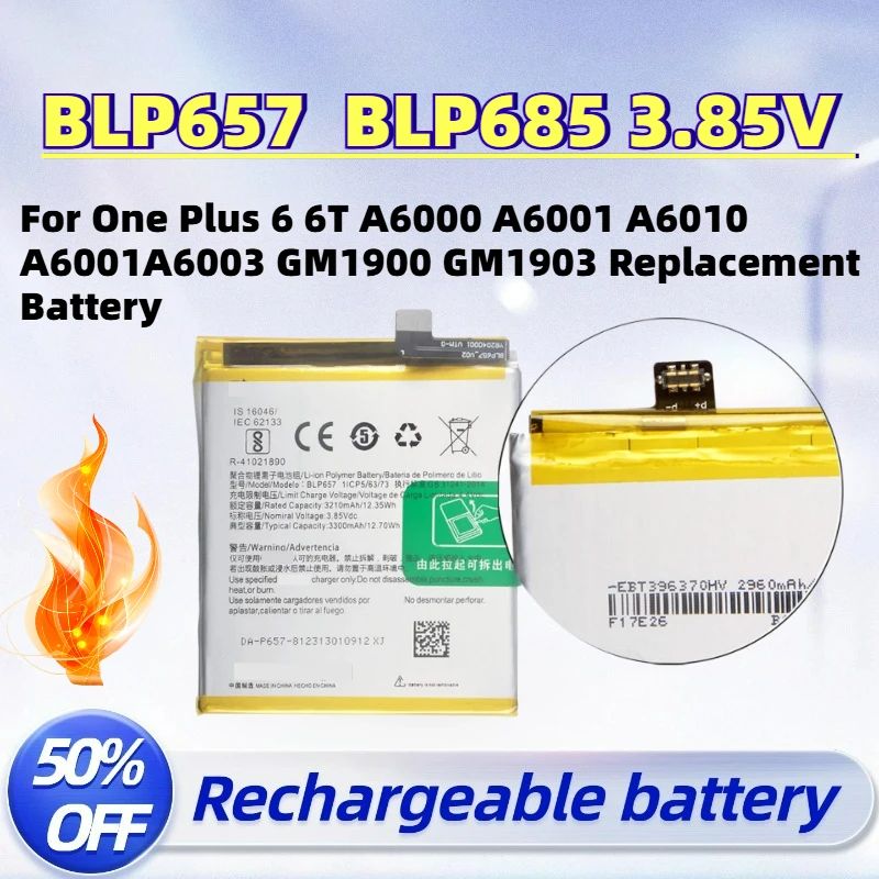 New BLP657 3300mAh BLP685 3700mAh 3.85V Battery For One Plus 6 6T A6000 A6001 A6010 A6001A6003 GM1900 GM1903 Replacement Battery