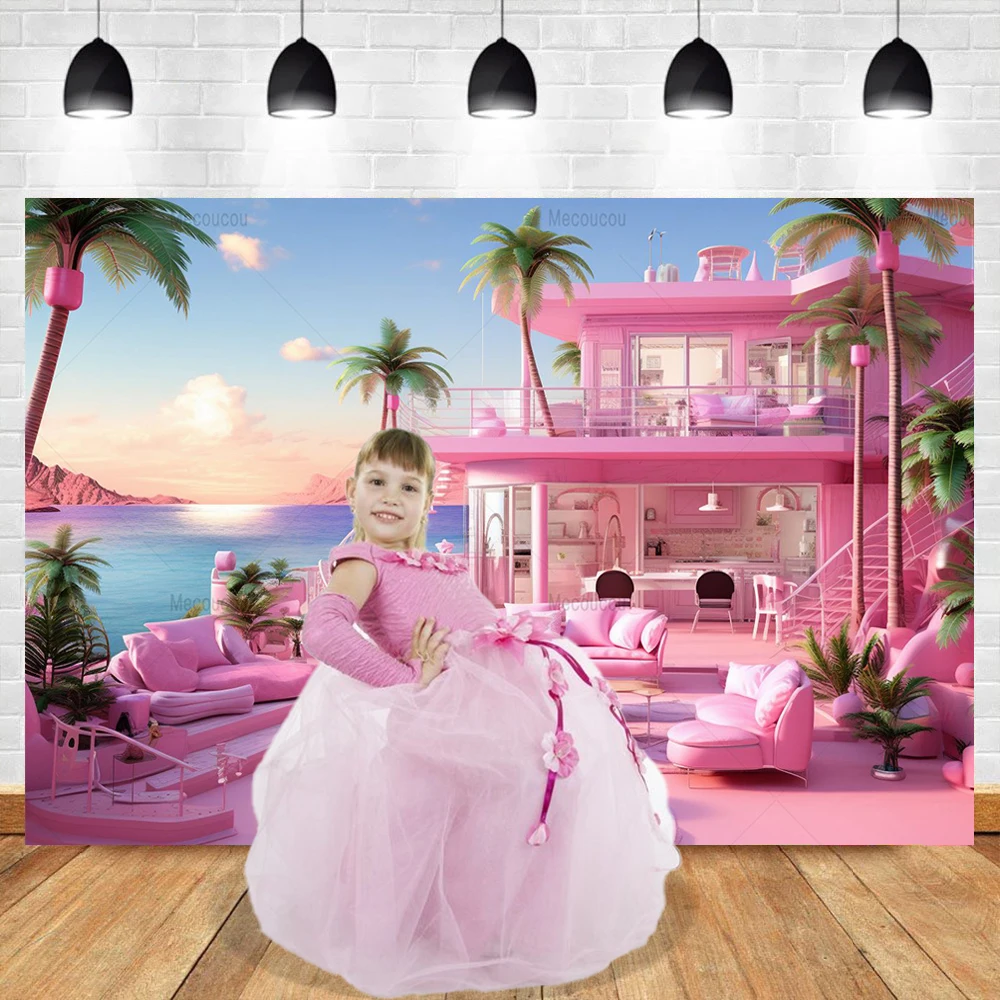 New Pink Car Beach Surf Shop Girls Princess Backdrop swimming pool Party Birthday Decor Tea Time Photography Photo Background