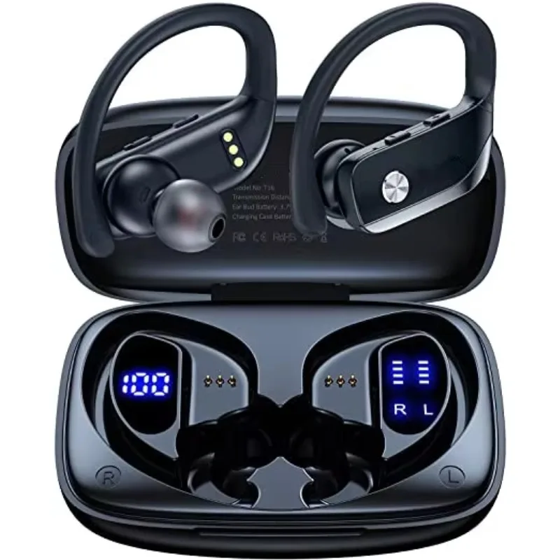 Wireless Earbuds Bluetooth Headphones 48hrs Play Back Sport Earphones with LED Display Over-Ear Buds with Earhooks
