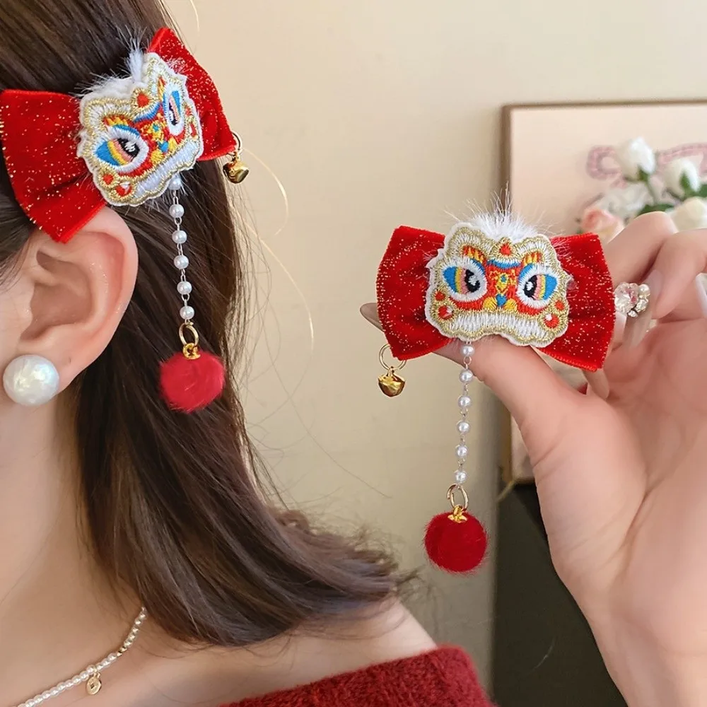 

Lion Dance Chinese Tassel Bow Hairpin Tassels Plush Red Balls Japanese Kimono Headwear Bowknot Girl Hair Accessories