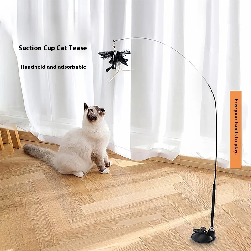 

Cat Teaser Toy - Interactive Bell & Feather Wand - Long Suction Cup Pole for Exciting Playtime Adventures - Ultimate Cat Toy