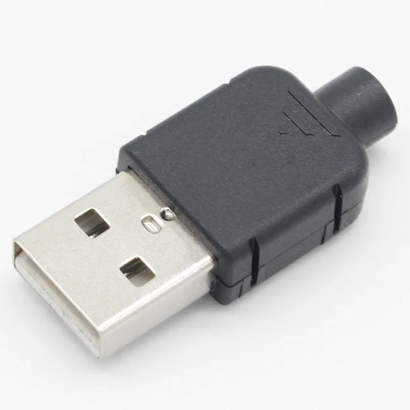 Conector USB 2,0 para conexión de datos, enchufe tipo A macho, adaptador de montaje de 4 pines, tipo de soldadura, carcasa de plástico negro, 10