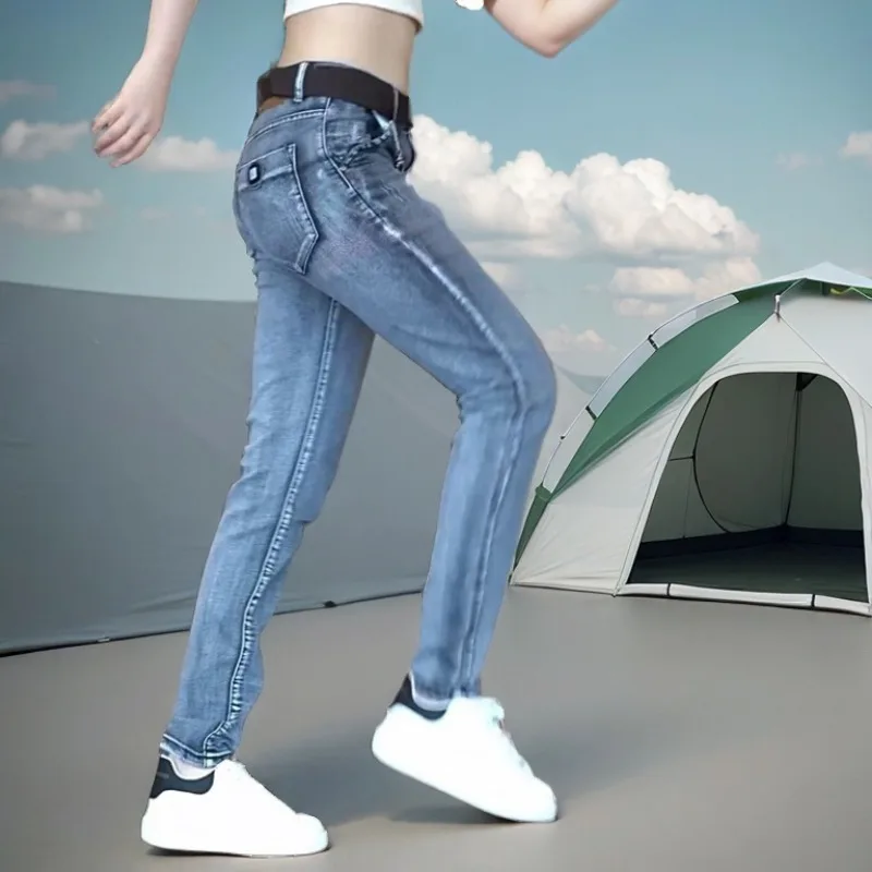 

2025 Autumn Winter New Slim Fit Straight Leg Washed Jeans for Men, Trendy Stretch Skinny Pants Fashion Retro Long Trousers